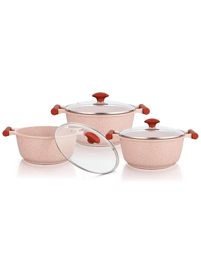 Prestige Essentials Non-Stick Granite Cookware Set (6-Piece, Pink, Aluminum) ggt4j