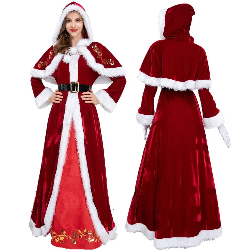 Loquat Santa Claus Costume for Men Premium Velvet Christmas Holiday Stage Outfit (Adult, One Size) vxb9u