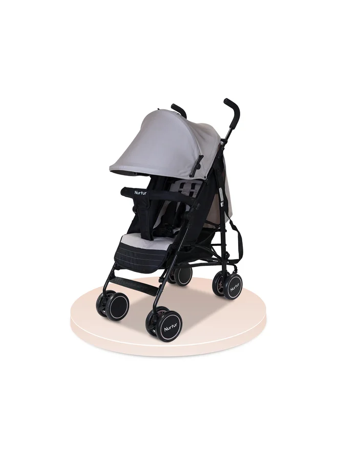 Nurtur Lightweight Travel Stroller with 5-Point Safety Harness and Storage Basket (Light Grey, 0-36 Months) w4t15