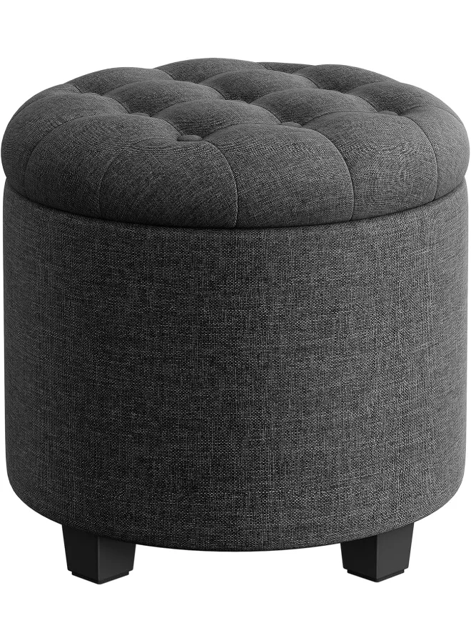 Premium Round Storage Stool with Wooden Legs for Living Room and Bedroom (Dark Grey, 45 cm D x 44.5 cm H) a6hwt