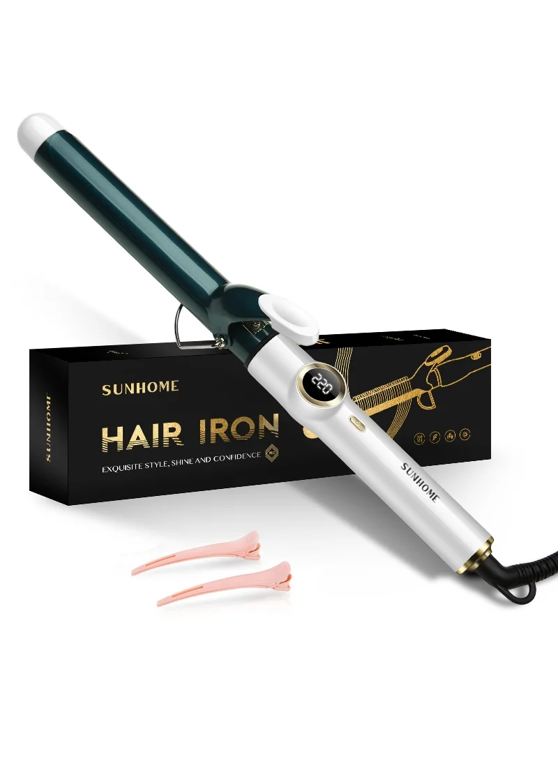 Sunhome Professional Hair Curler with Ceramic Coating and LCD Temperature Display (28mm Barrel, White) l30za