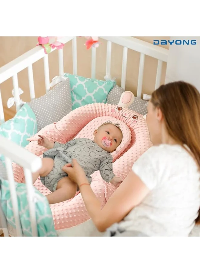 DUNISO Baby Sleeping Nest Newborn Lounger Foldable Travel Bed with Pillow (Pink, 85x50cm) sazlu