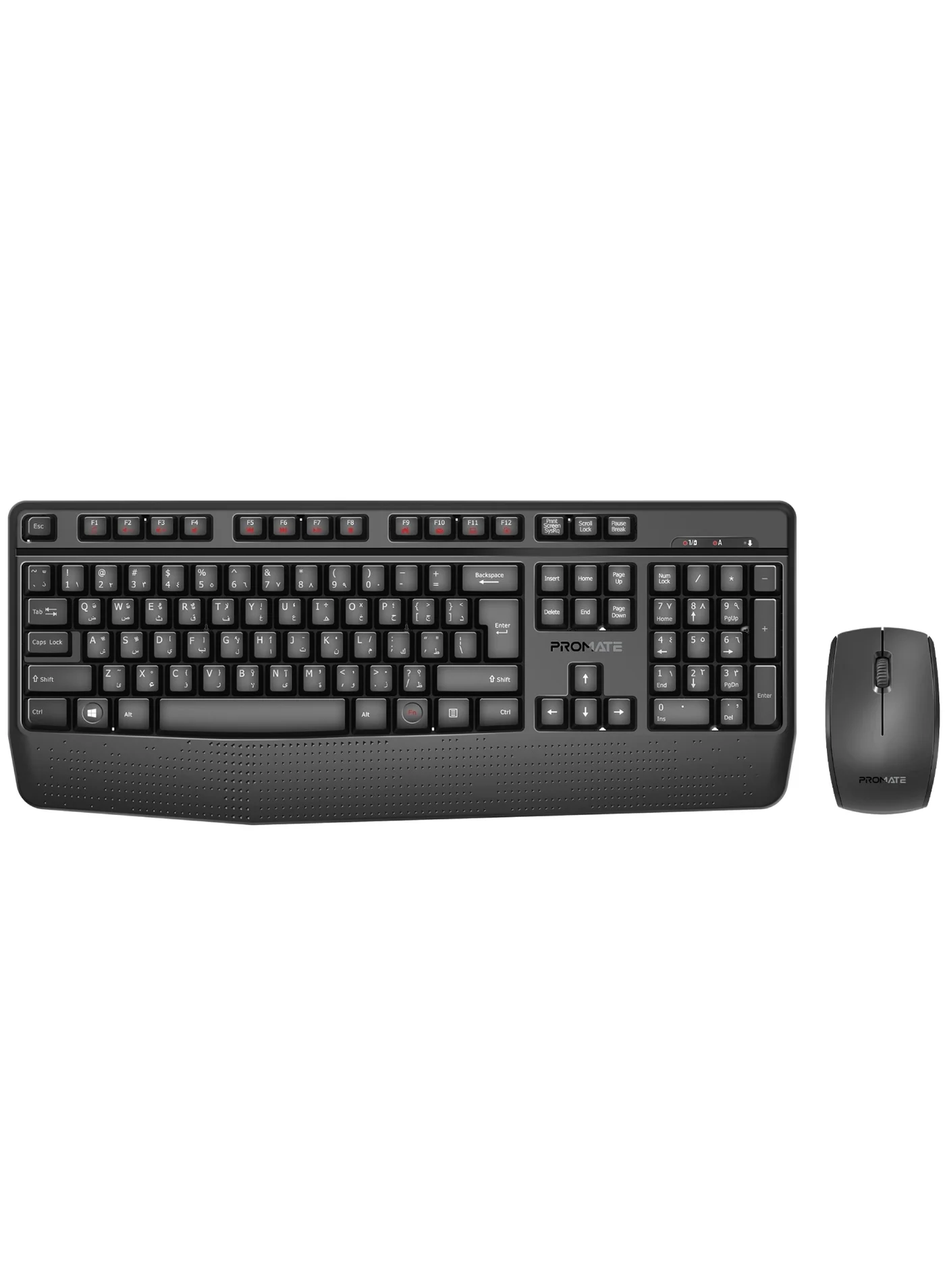 PROMATE Wireless Keyboard and Mouse Combo Full-Sized Multimedia Cordless Set with 1200 DPI Ambidextrous Mouse and Nano USB Receiver (Black) qka07