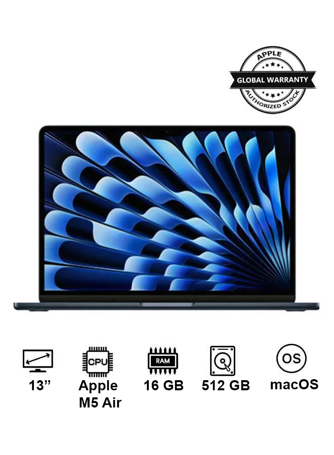 Premium Smart Laptop Air 13 Inch Display 16GB RAM 512GB SSD 10-Core CPU macOS English Arabic Keyboard (Midnight) 7to8r