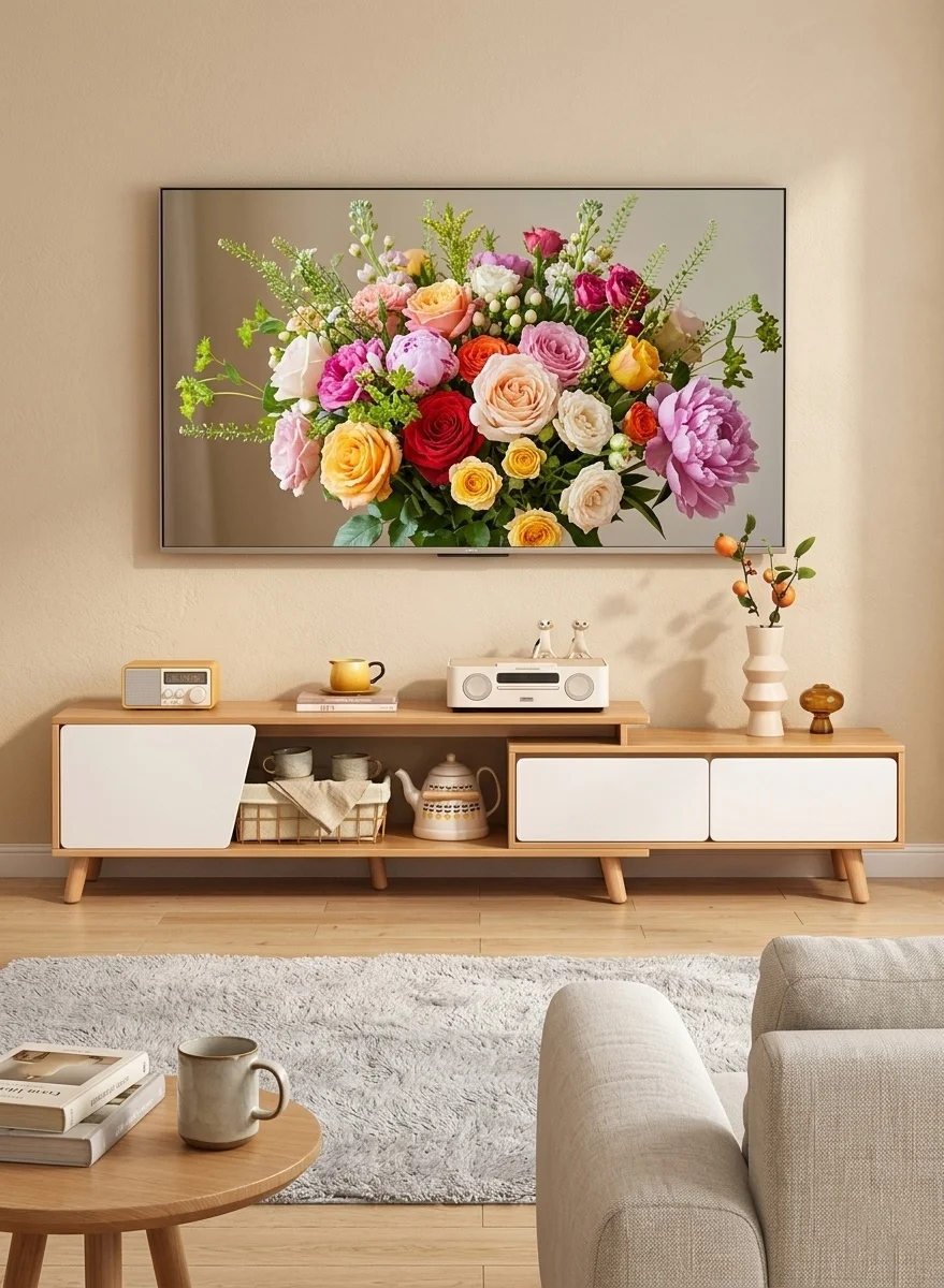 WALALLA Modern Extendable TV Stand Media Console Table with Adjustable Storage (Beige and White, 120-200cm) lgwmi