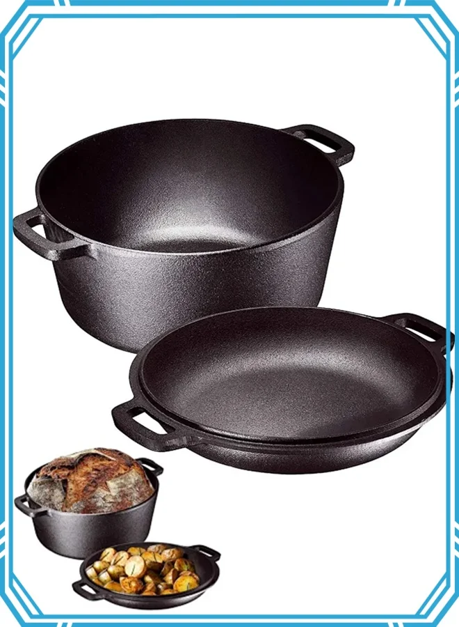 APEX Cast Iron Dutch Oven Pot with Lid (5 Quart, Black) Premium Heavy-Duty Cookware for Bread Baking, Stovetop, and Camping swov2