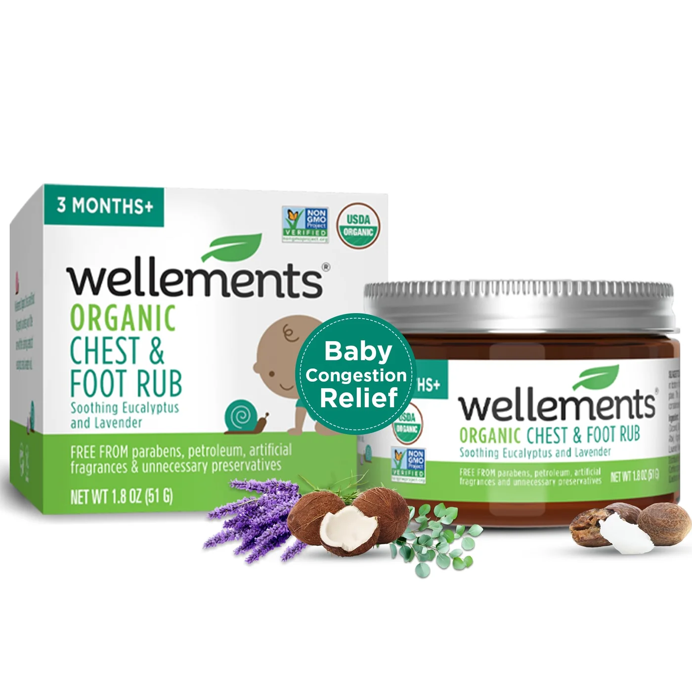 Organic Baby Chest and Foot Rub with Eucalyptus and Lavender for Soothing Comfort (53 mL) 3eewv