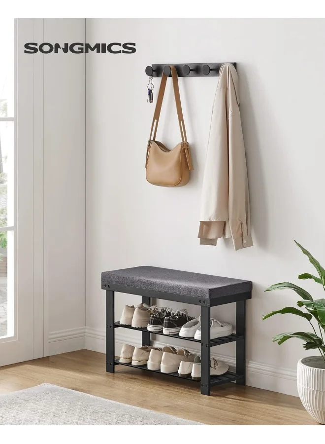Premium Bamboo 3-Tier Shoe Bench Entryway Organizer with Seat (Ink Black and Slate Gray, 70 cm x 28 cm x 45 cm) m9nh0