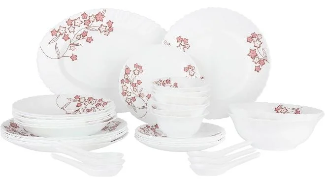 DELCASA Opalware Dinner Set (33-Piece, Service for 6) Premium Dining Tableware for Home and Hosting 79krt