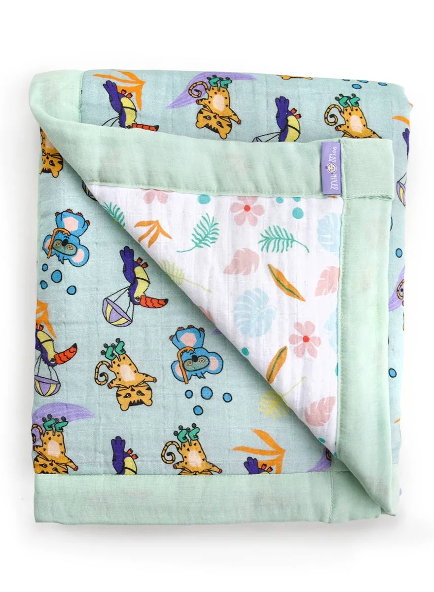Milk & Moo Baby Swaddle Blanket, 4-Layer Muslin Cotton, Ultra-Soft Breathable Wrap for Toddlers (Jungle Friends, 90x110cm) 7y2q5