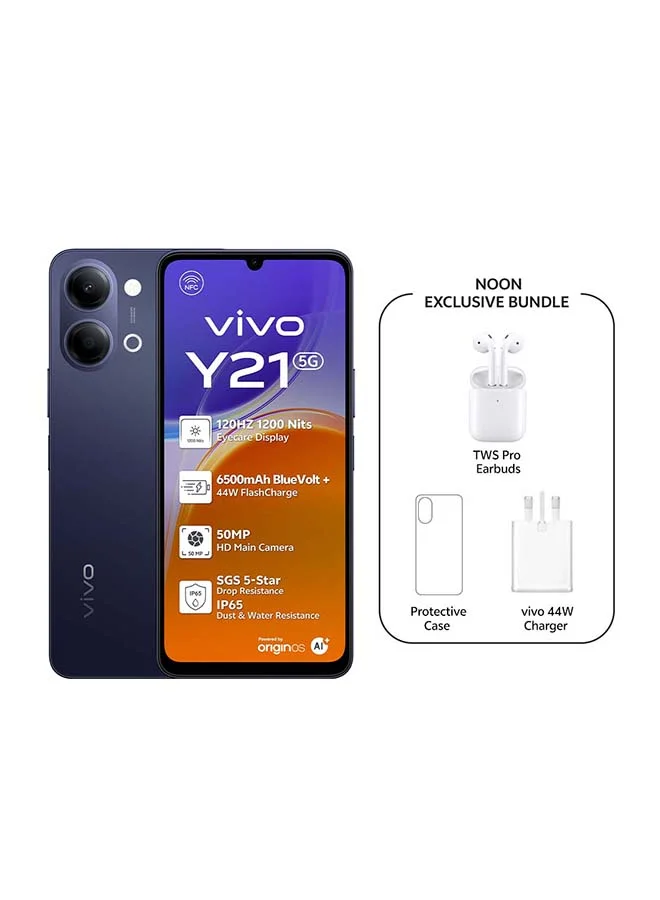 Smartphone Y21 5G Dual SIM 128GB 4GB RAM Premium Mobile Device with TWS Earbuds (Black, 6.74 inch) hujui