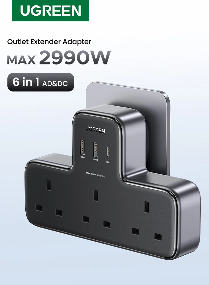 Premium 6-in-1 Power Strip Extension Lead with 3 AC Outlets and 3 USB Ports (Black, 1 Unit) f0y0p