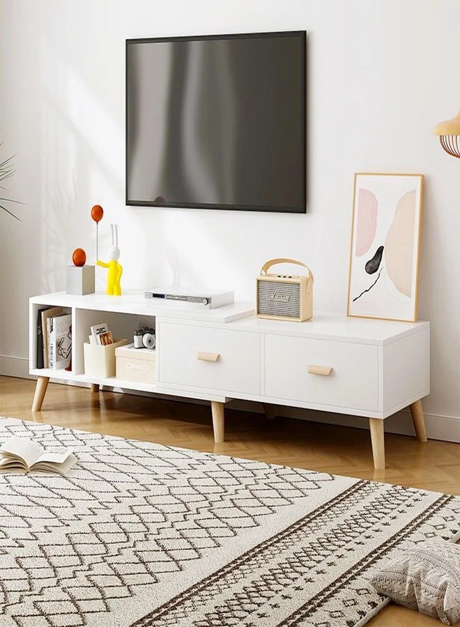 Fashionhome Minimalist Retractable TV Cabinet with Storage Drawers Premium Wood Floor Stand for Living Room (198x30x40 cm) ubwym