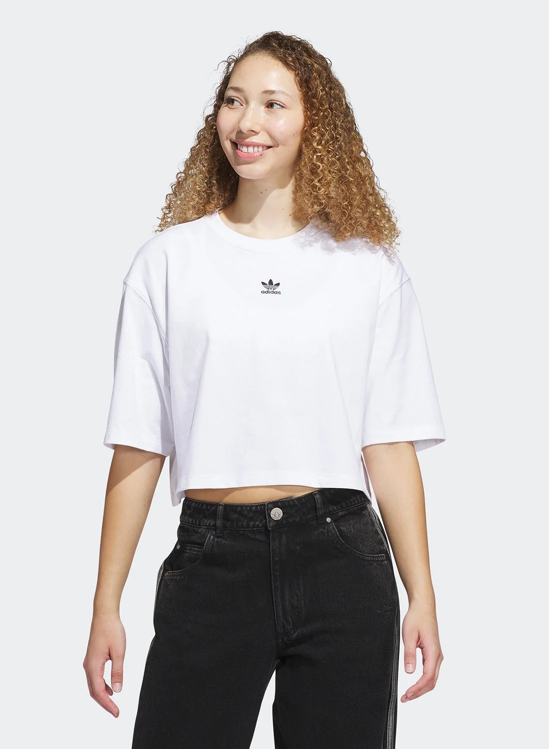 Sport Originals Essential Cropped T-Shirt Premium Cotton Breathable Casual Top for Women (Black, Medium) 6m48r