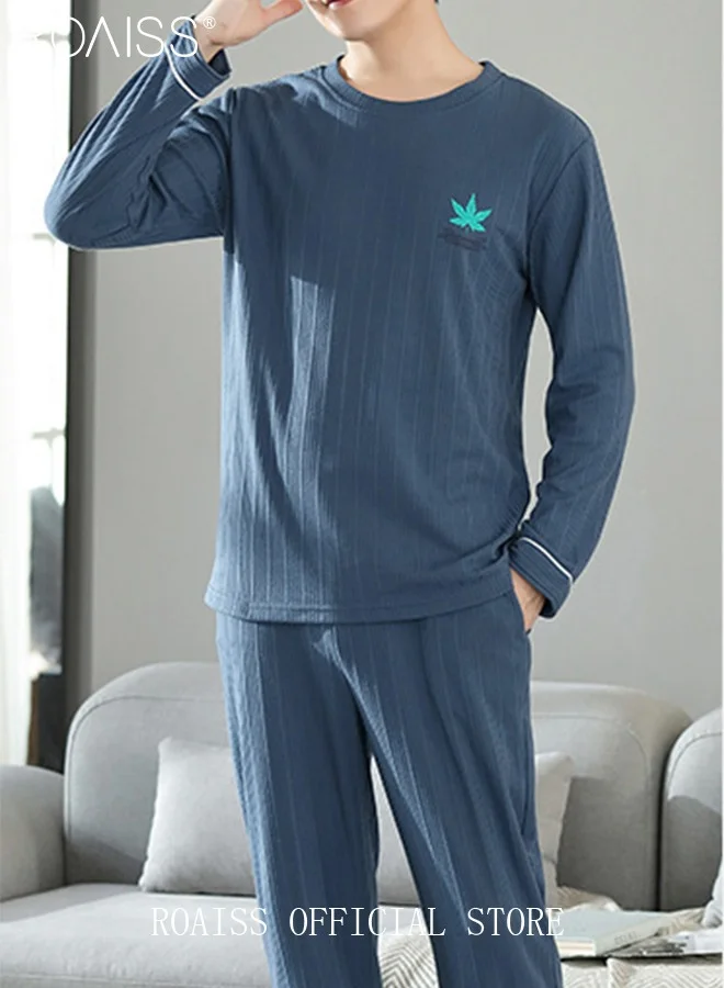 Roaiss Warm Pajamas Set for Men Long Sleeve Sleepwear Suit Soft Loungewear (Grey, XL) wfem6