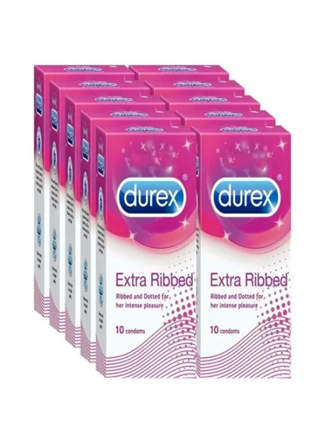 Premium Extra Ribbed Condoms (10 Pack) Textured Latex Protection for Enhanced Sensitivity 8lorh