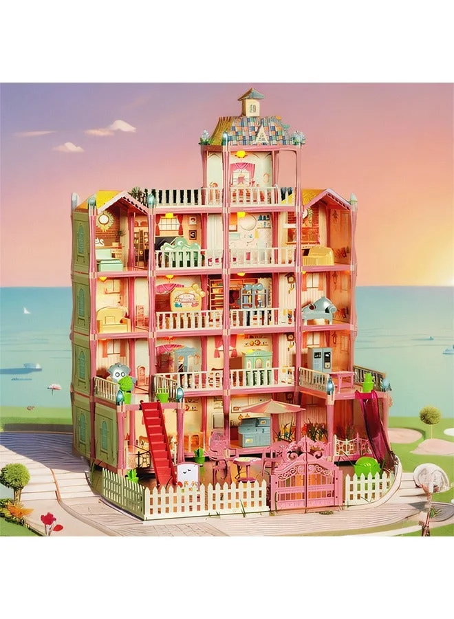 Beauenty 5-Story 19-Room Dollhouse DIY Building Playset for Kids (Multicolor, 120 cm Height) bklnk