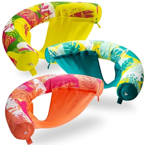 Sloosh Inflatable Pool Noodle Chair Sling Floatie, Floral Design Floating Seat for Swimming Pool Party (3 Pack, Orange/Yellow/Green) ximeh