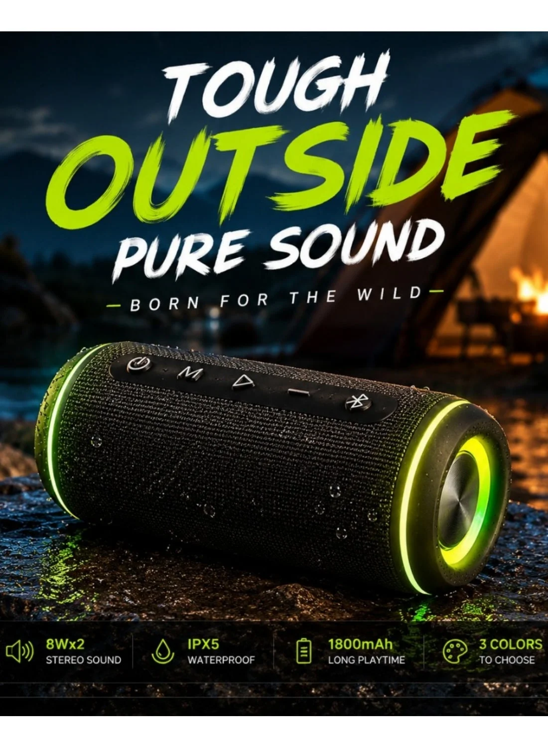 TANMASHI Portable Bluetooth Speaker with Double Passive Radiators, Rugged ABS Silicone Wireless Audio for Travel & Home (Black) z4xwd