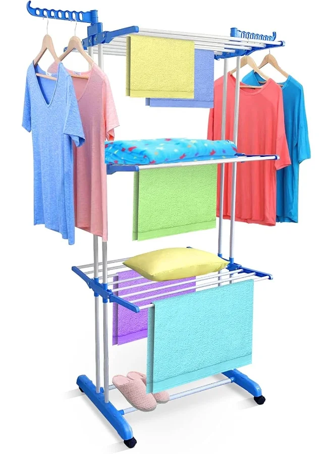 SKY-TOUCH 3-Tier Foldable Clothes Drying Rack Heavy-Duty Laundry Organizer (170 cm) mriwh