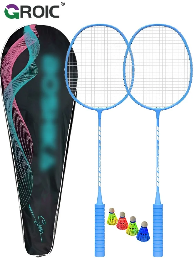 GROIC Badminton Racket Set with Glowing Shuttlecocks and Carrying Bag (Alloy, 2-Racket Pack) 32rk2