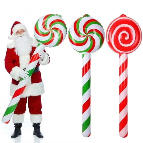 Premium Inflatable Candy Cane Pool Float Giant Peppermint Lollipop Decoration for Summer Parties and Christmas in July (Red and White, 90 cm) kcq7p