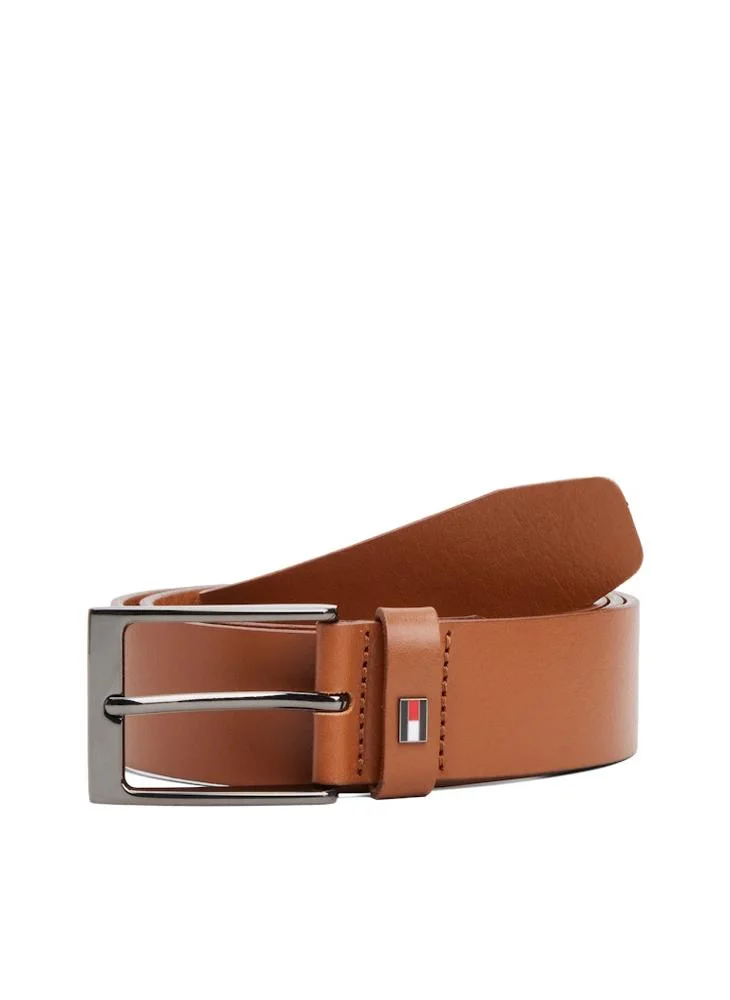 Premium Leather Belt with Enamel Flag Rectangular Buckle for Men (Black, 110 cm) slpus