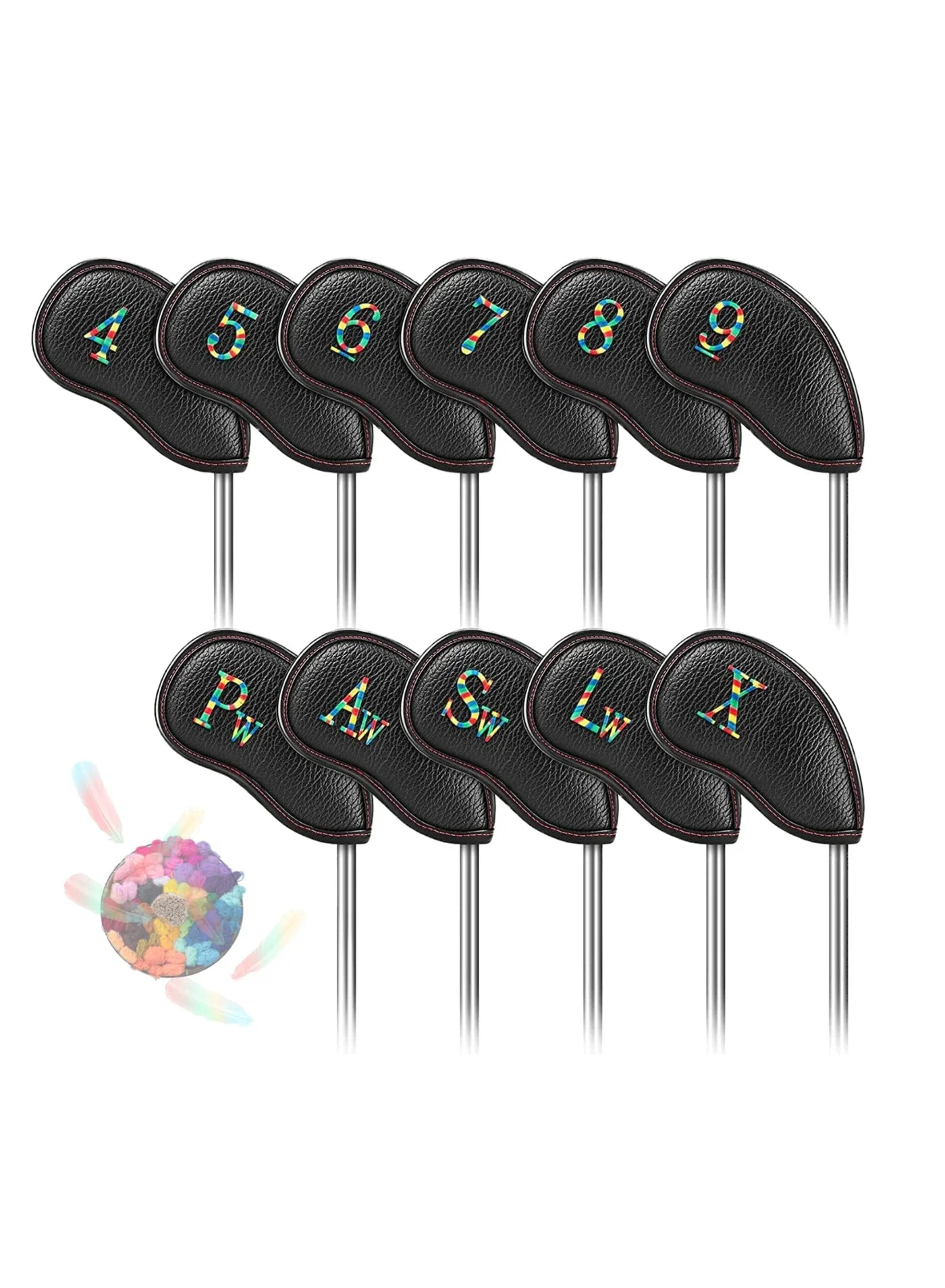 Luckam Golf Iron Head Covers Set (11 Pieces, Premium PU Leather, Waterproof, Rainbow Embroidery, Fits Standard Irons 4-9, PW, AW, SW, LW, X) ohel2