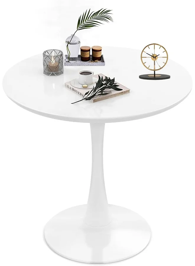 Garlo Modern Round Dining Table, Premium Tulip Kitchen Table with Sturdy Metal Pedestal (White, 70cm) w91gl