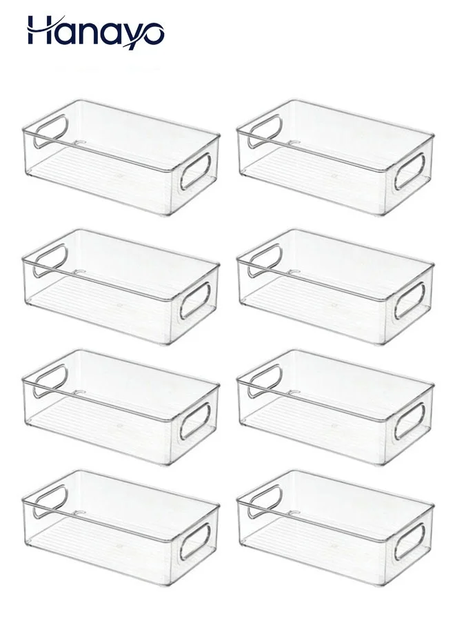 Hanayo Stackable Plastic Storage Baskets Organizer Bins with Handles for Home and Office (Clear, Set of 8) vp5ro