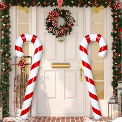 Inflatable Candy Cane Decoration Set (Red Striped, 165 cm, 2 Pack) for Christmas Holiday Party and Pool Decor 2ek2o