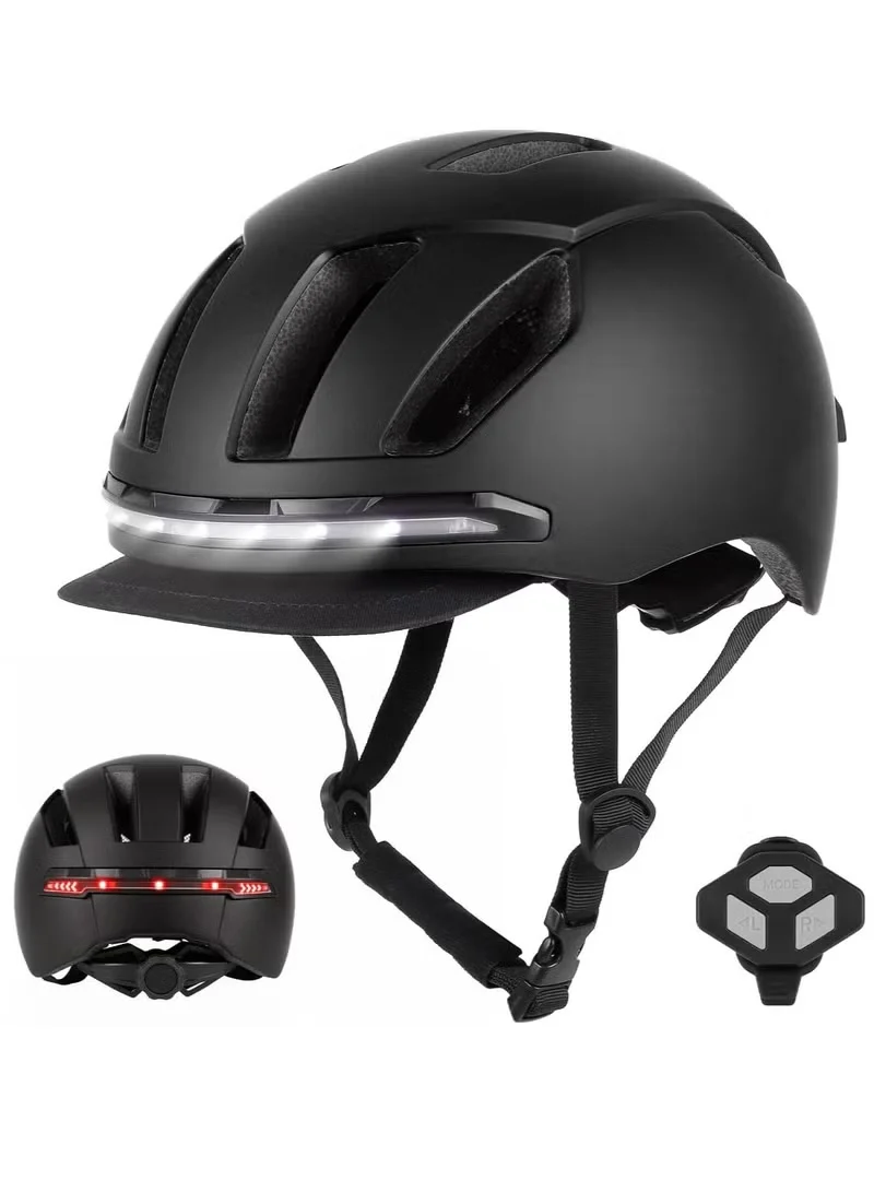 ULIP Smart Bicycle Helmet with Front and Rear LED Lights Detachable Visor and Lining for Cycling and Commuting (Black, Adult) hm6nv