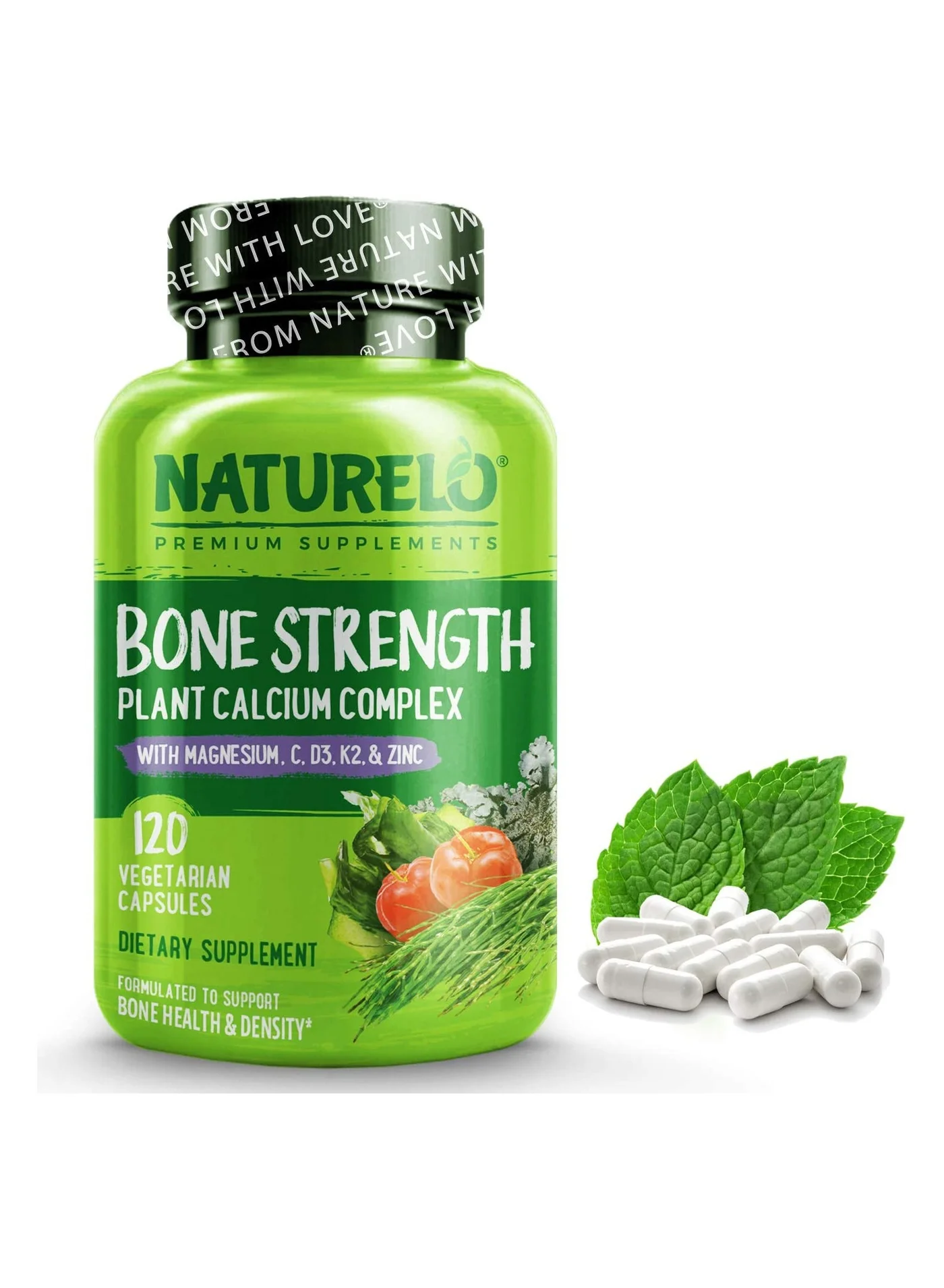 NATURELO Plant-Based Calcium Complex with Magnesium, Vitamin D3, K2 & Zinc for Bone Density Support (120 Vegetarian Capsules) oq0ai