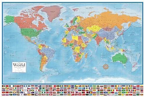 Swiftmaps World Classic Elite Wall Map with Flags (Laminated, 91cm x 122cm) uu1bw