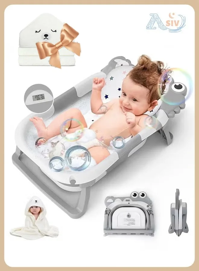 ASIV Foldable Baby Bathtub Set with Smart Temperature Monitor and Bath Accessories (0-3 Years, 80 cm) ocrqf