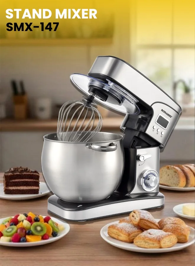 Professional Stand Mixer 12L with 2000W Copper Motor and Stainless Steel Bowl (Silver, 12 L) qijnk