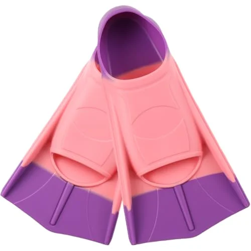 Prsca Kids Swim Fins Short Youth Training Flippers Soft Silicone for Beginners (Blue, Small) 64zpo