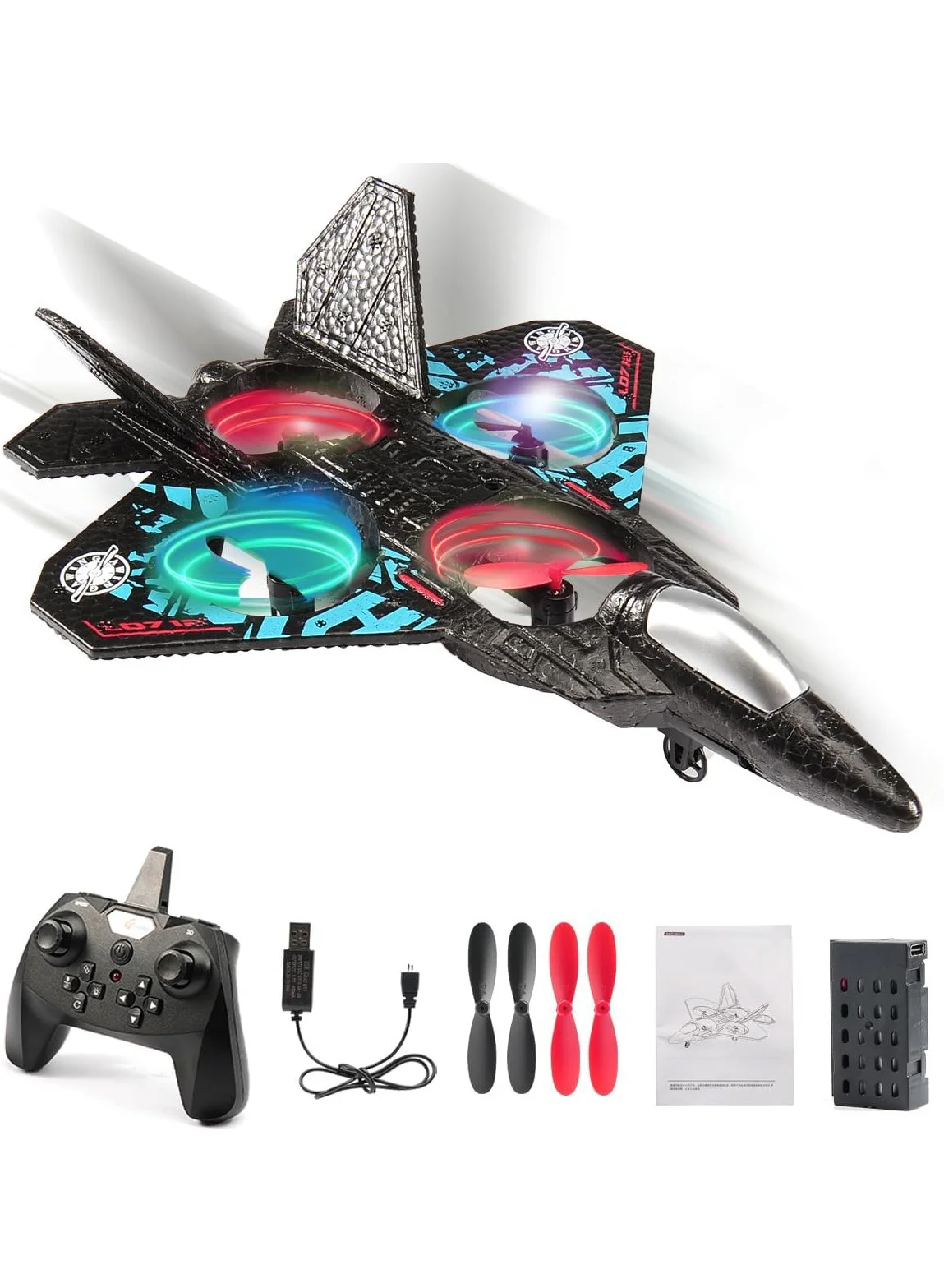 LIVVY Remote Control Fighter Jet Drone with LED Lights (6-Axis Gyro, USB Rechargeable, 360¡ã Stunt Aircraft Toy for Kids) 43kkj