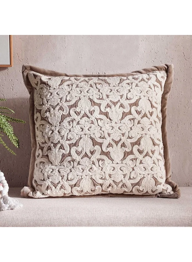 Pan Home Magnolia Hand Embroidered Decorative Cushion Premium Down Alternative Filling (Brown, 50x50cm) r1k69