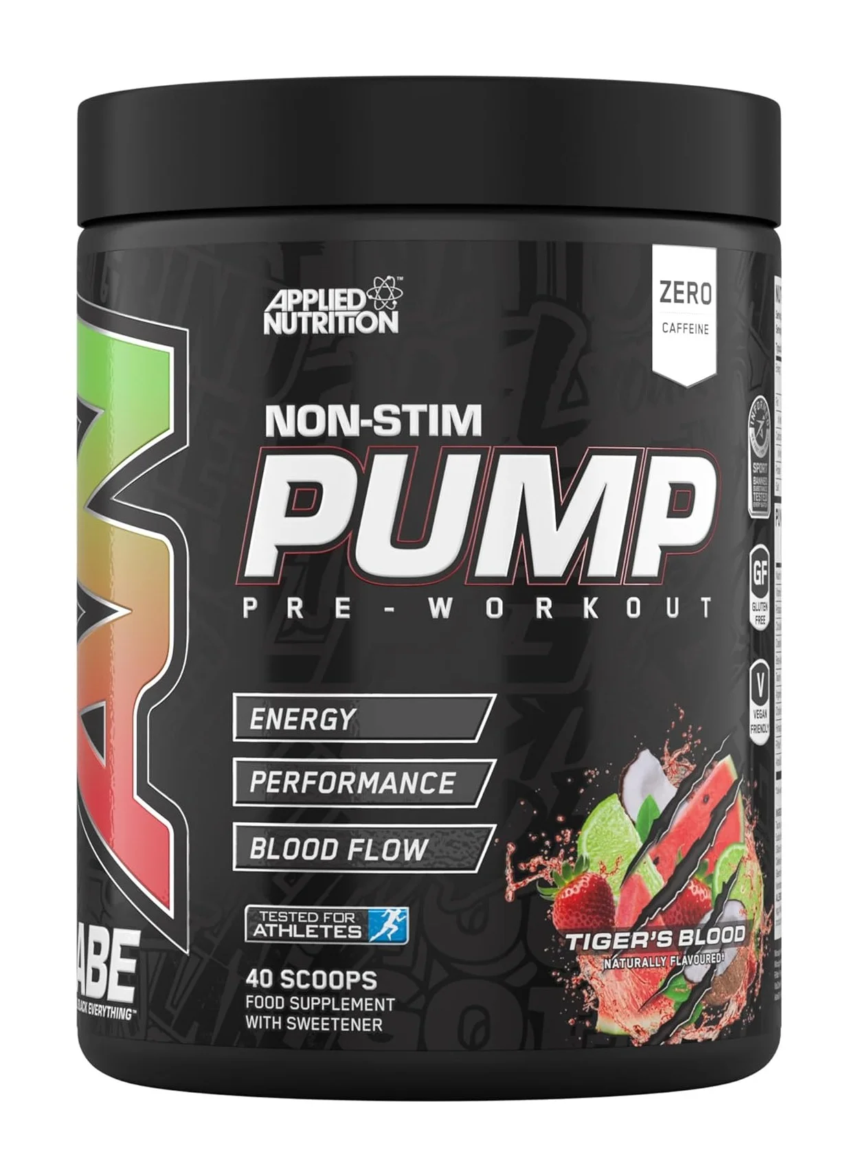 Applied Nutrition Pump Pre Workout Stimulant Free Powder (Tiger's Blood Flavor, 500 g, 40 Servings) dn8ek