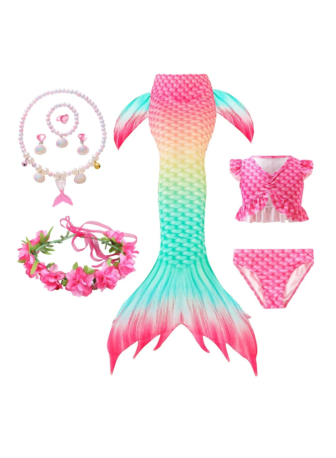 Mermaid Pretend Dress Up Role Play Set for Girls (9 PCS, 3-10 Years) a1llg