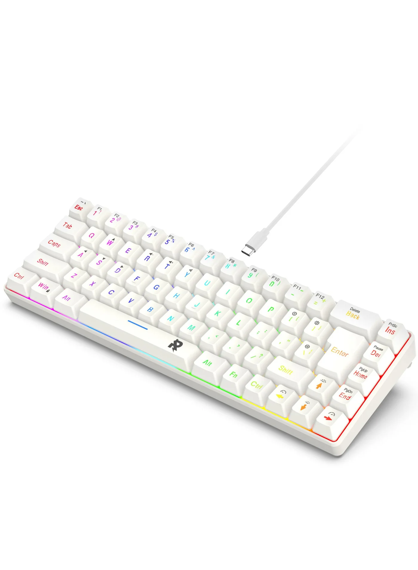 ROCK POW 60% Wired Gaming Keyboard RGB Backlit Compact Mechanical Feel Keyboard (68 Keys, White) ifb3p