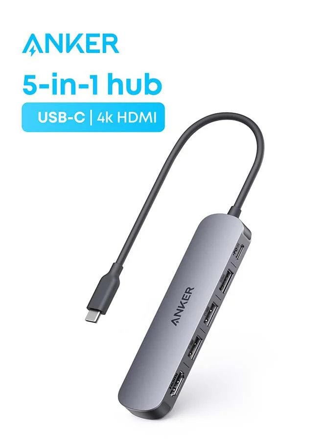 High-Speed 5-in-1 USB-C Hub Adapter with 4K HDMI and 100W Power Delivery (Gray) 8zcig