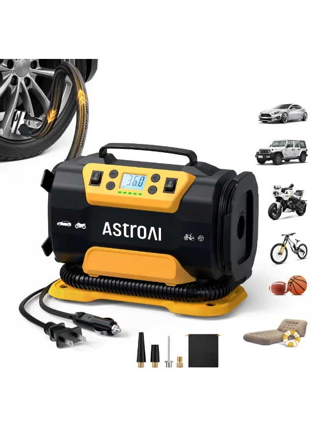 Premium Dual Motor Tyre Inflator Air Compressor 150PSI (12V DC / 230V AC, Portable Pump with LED Light for Cars and Bicycles) 7e4w8