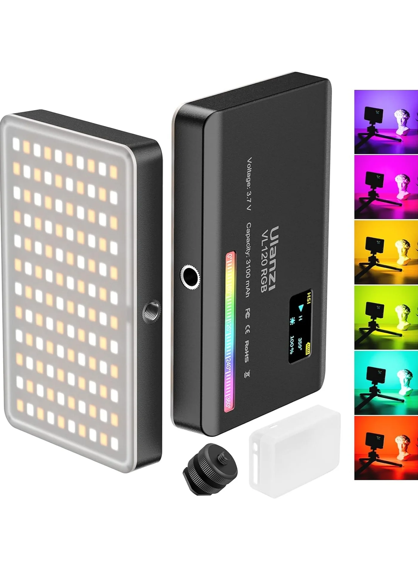 Premium RGB LED Video Light Panel Portable On-Camera Photography Lighting with 3100mAh Rechargeable Battery (2500K-9000K, 20 Light Effects) mqj3a