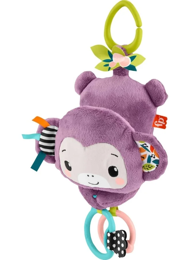 Musical Sensory Plush Monkey Stroller Toy with Crinkle and Clackers for Newborns (Purple, 20 cm) qxc3z