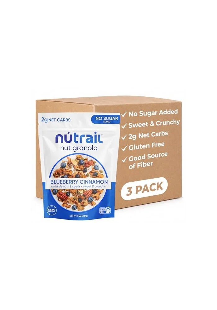 NuTrail Nut Granola Blueberry Cinnamon Cereal (Keto Friendly, Gluten Free, 3 x 227 g) ayilq