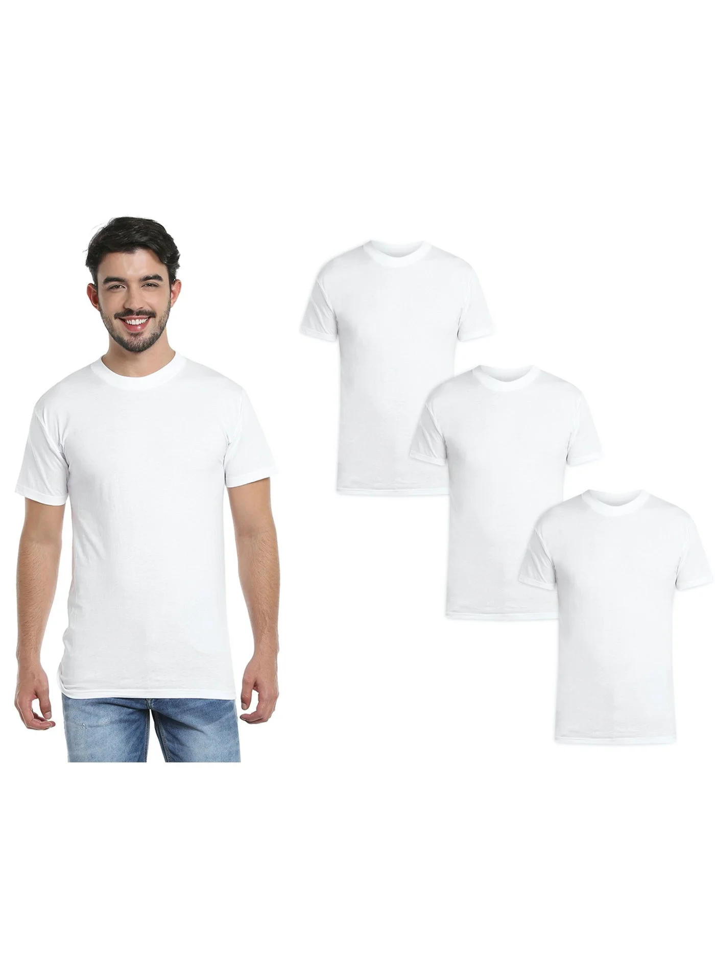 BYC Men's O-Neck Cotton T-Shirt Premium Breathable Casual Tee (White, Pack of 3) 7l042