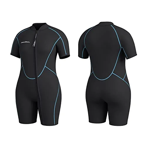 Premium 3mm Shorty Wetsuit Unisex Neoprene Diving Suit for Water Sports (Black, Plus Size) qnzd3