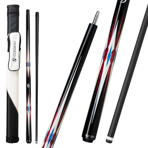 CUEDESG Carbon Fiber Pool Cue Stick Professional Low Deflection Billiard Stick with Carrying Case (Black, 12.5 mm) a3g7l